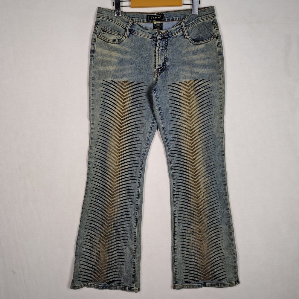 Sebo Paris Vintage Y2K Flare Jeans Light Wash Chevron Pattern Size 11/12